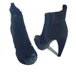 Pedro Garcia Abbie Peep Toe Boot Black Suede Platform Heel 38.5  US 8.5